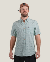 Belong Designs Ms Vista Stretch Button Down Green Loam