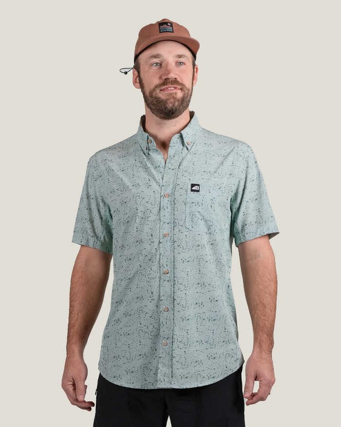 Belong Designs Ms Vista Stretch Button Down Green Loam