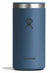 Insulated stainless steel tumbler cup with lid and embossed hand logo, front view