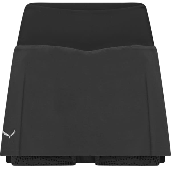 Women's athletic skort in dark black with pleated skirt overlay and built-in shorts, front view