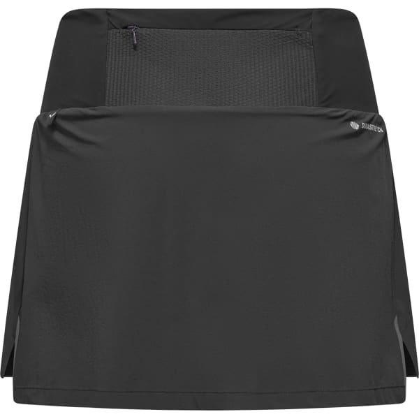 Women's athletic skort with mesh waistband, zippered pocket, and side slits, front view