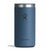 Insulated stainless steel tumbler in deep blue with silver lid, straight-on front view