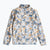 Fleece pullover with daisy floral pattern, snap button collar, and front pockets