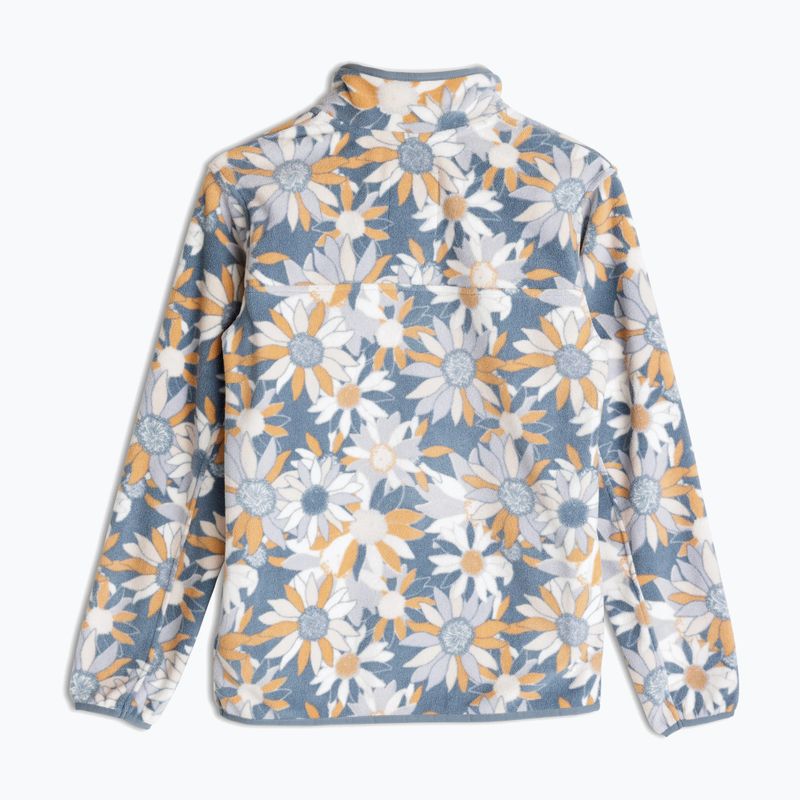 Fleece pullover with quarter-zip collar featuring gray background and white orange daisy print