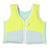 Children's swim vest with yellow and light blue color blocking, front zip closure