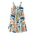 Sleeveless tiered dress with ocean-themed print featuring waves, fish, and coral on cream background