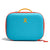 Insulated kids lunch box in bright blue with coral trim, yellow handle, and brand logo, front view