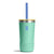12oz insulated kids tumbler with blue straw, yellow lid, and green protective silicone boot