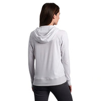 Light gray pullover hoodie with drawstring hood shown from back view on model