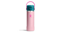 18oz wide mouth insulated kids water bottle with covered straw cap, carry handle, and protective boot