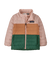 Baby puffer jacket with color-block design, full zip, stand collar, front view