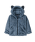 Baby fleece zip-up hoodie with bear ears on hood and kangaroo pocket, front view