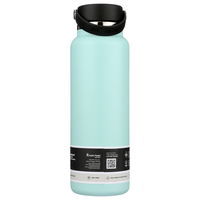 40oz wide mouth insulated water bottle with flex cap handle, back view showing label