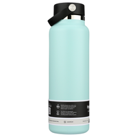 40oz wide mouth insulated water bottle in mint green with black flex cap and handle, side view