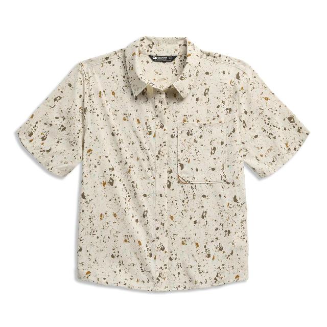 Outdoor Research Ws Astroman Short Sleeve Sun Shirt Gravel Creekside Print