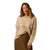 Women's crewneck fairisle knit sweater in beige with chevron pattern, long sleeves, front view