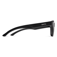 Black sunglasses frame shown from side profile against white background