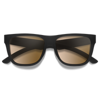 Black sunglasses with brown gradient photochromic lenses, front view on white background