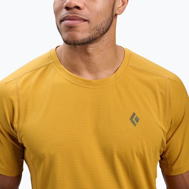 Golden yellow athletic performance t-shirt with crew neck and raglan sleeves, front view