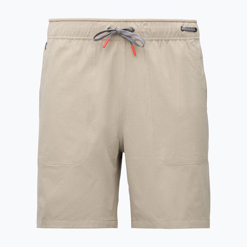 Light beige athletic shorts with drawstring waist and side pockets, front view
