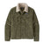 Olive green corduroy trucker jacket with sherpa fleece collar and button front, flat lay view