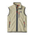 Cream sherpa fleece vest with full zip, navy trim, red zipper pulls, and chest pocket, front view
