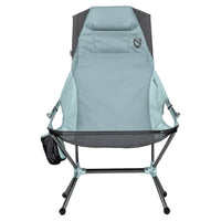 Lightweight portable camping chair with high back and aluminum frame on white background