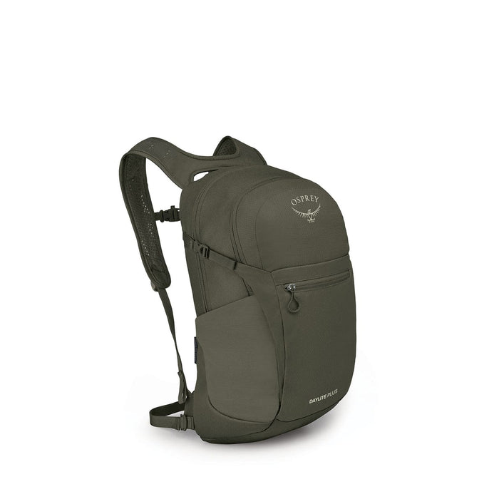 20-liter daypack with padded straps, front zip pocket, and side mesh pocket, angled view