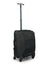 Carry-on rolling luggage with extended telescoping handle and four spinner wheels, side angle view