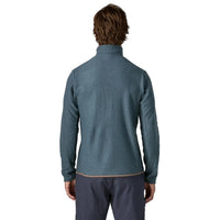 Men's zip-neck fleece pullover with textured chevron pattern, back view on model