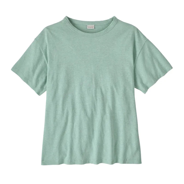 Women's short-sleeve crew neck t-shirt in light mint green, flat lay front view
