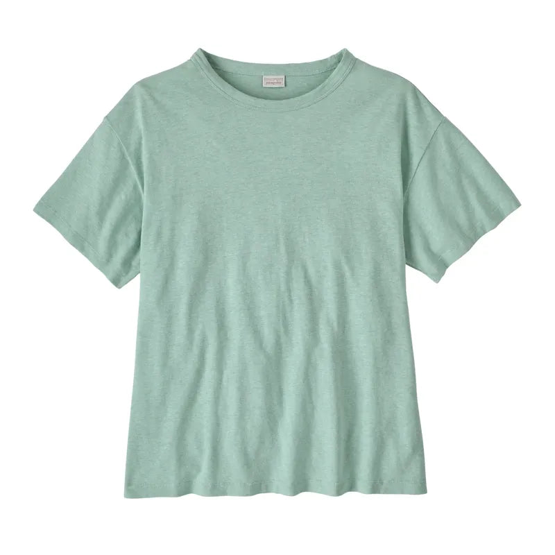 Women's short-sleeve crew neck t-shirt in light mint green, flat lay front view
