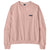 Soft pink crewneck sweatshirt with ribbed cuffs and hem, small logo patch on chest