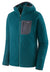 Teal full-zip hooded fleece jacket with textured fabric, chest pocket, and hood, front view