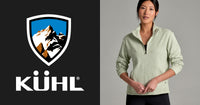 Women's quarter-zip pullover in light sage green, front view on model