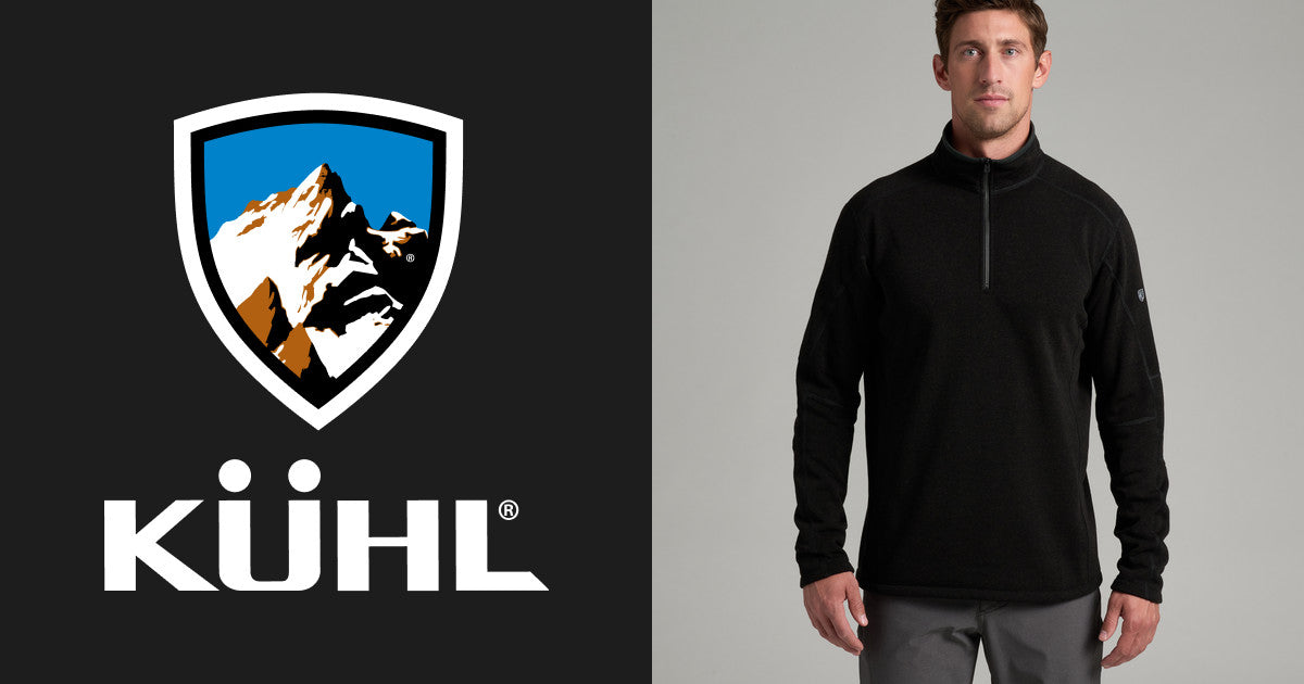 Men's quarter-zip fleece pullover in black, front view on model