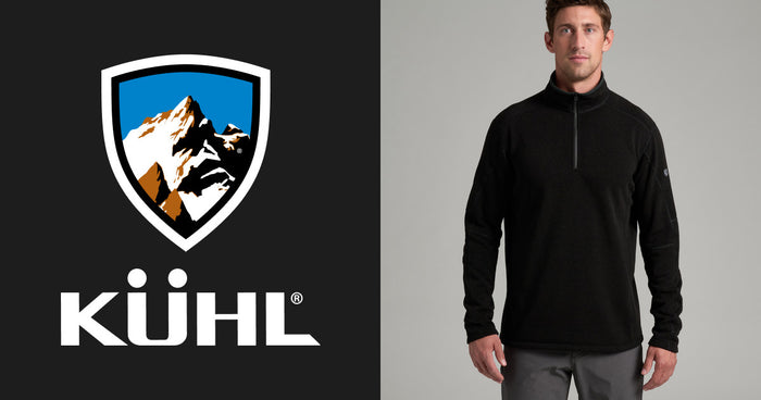 Men's quarter-zip fleece pullover in black, front view on model