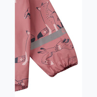 Children's rain jacket sleeve detail in pink with fox print and reflective strip