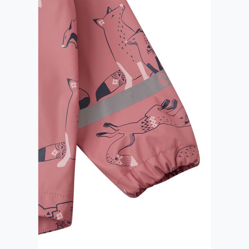 Children's rain jacket sleeve detail in pink with fox print and reflective strip