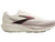 Women's running shoe with cream upper, taupe mesh, dark swoosh logo, and thick cushioned midsole, lateral view