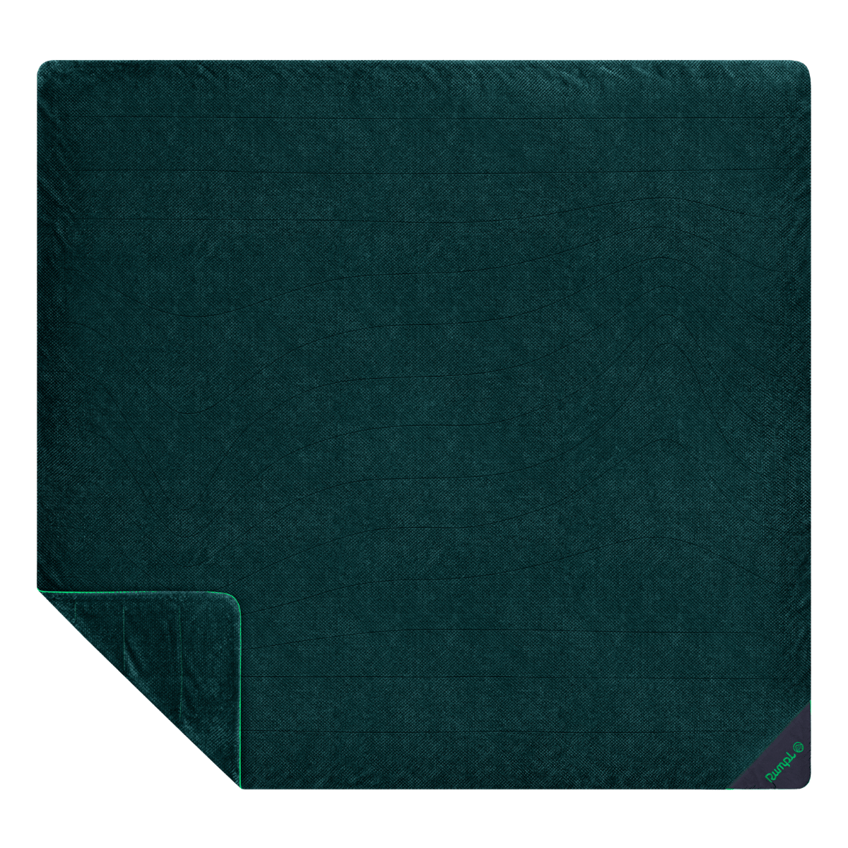 Large two-person fleece blanket in deep teal, flat lay view with corner folded back