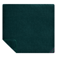 Large two-person fleece blanket in deep teal, flat lay view with corner folded back