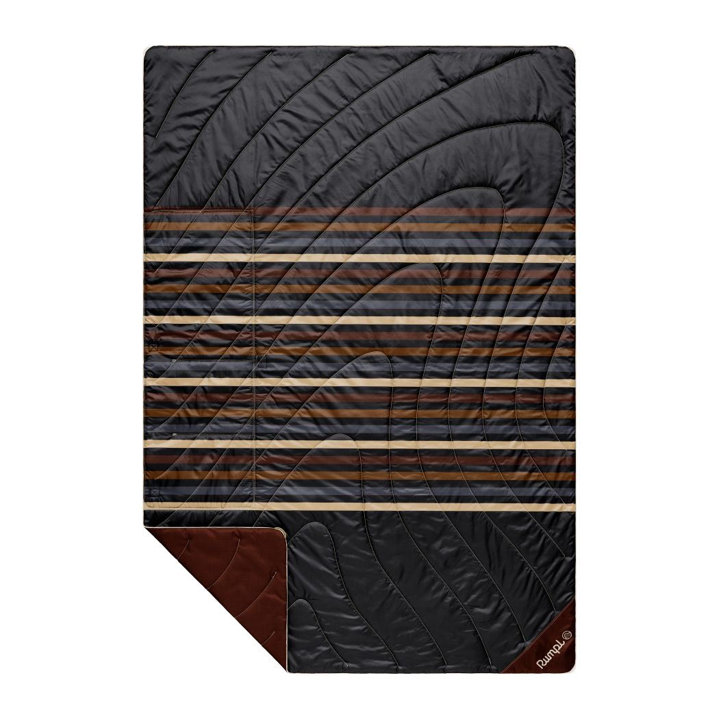 Quilted outdoor mat with horizontal striped pattern and brown backing, flat lay view
