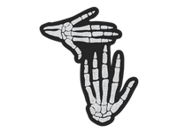Black vinyl sticker featuring white skeleton hands in dripping melting design