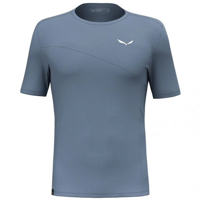 Men's athletic t-shirt in blue-gray color with crew neck and diagonal seam detail