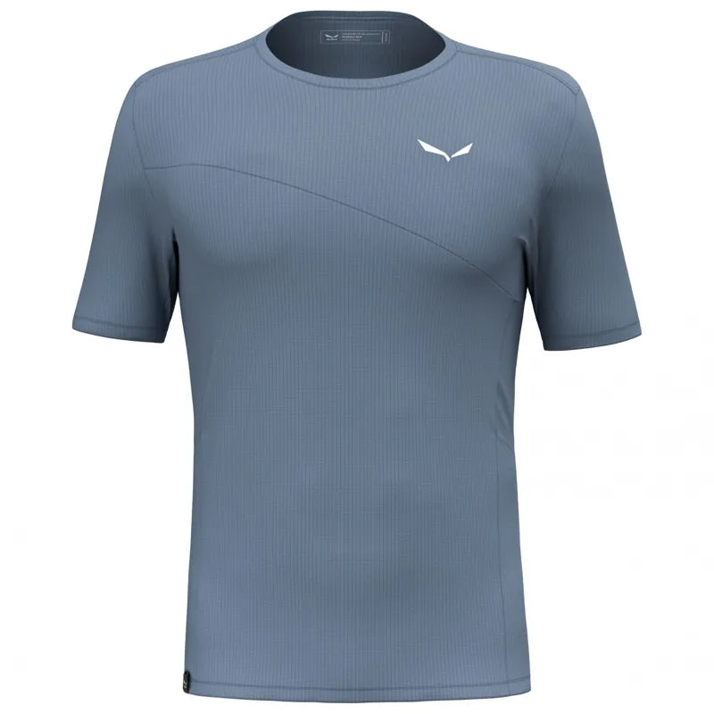 Men's athletic t-shirt in blue-gray color with crew neck and diagonal seam detail