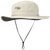Wide-brimmed sun hat with chin strap and ventilation panels, front view