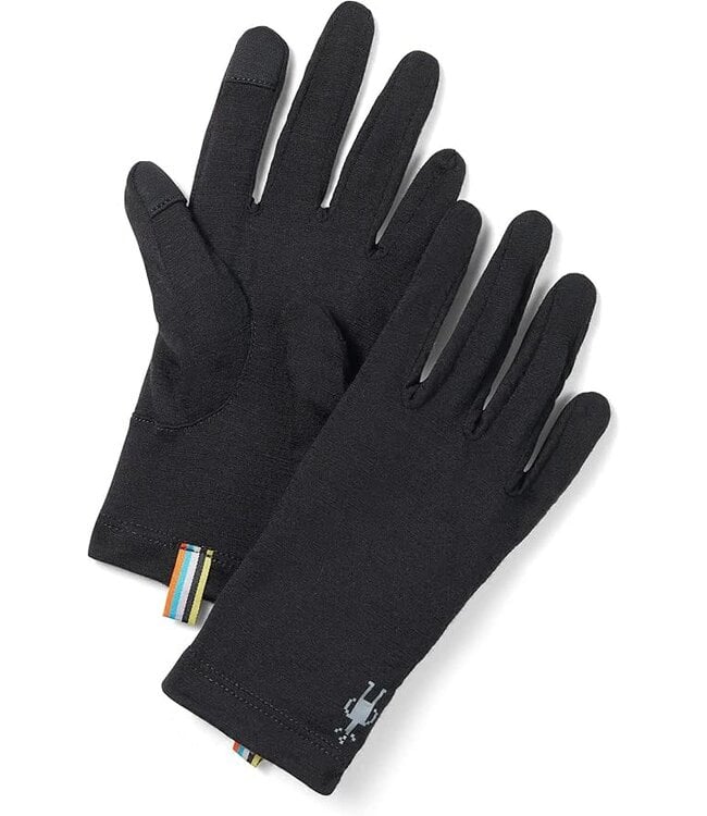 Black merino wool gloves with touchscreen fingertips, shown in overlapping pair
