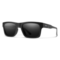 Black rectangular sunglasses with dark polarized lenses shown at three-quarter angle