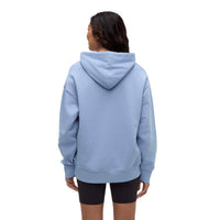 Light blue relaxed hoodie with drawstring hood shown from back view on model